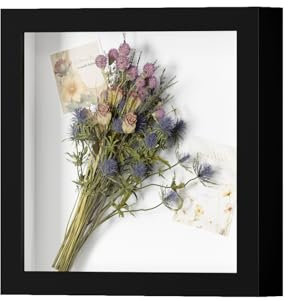 DEMAIKE 8x8 Shadow Box Frame Display Case with Real Glass, 3D Picture Frame for Memorabilia, Crafts, Photos,Wedding (Black)