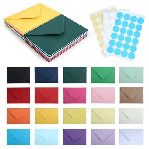 Strehknewen 60 Stück Briefumschläge Bunt,Briefumschläge C6,Umschläge aus Kraftpapier, 20 Farben, mit 72 bunten AufklebernKuvert für Geschenkkarten, Hochzeiten, Weihnachten und DIY(162 x 114 mm)