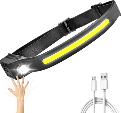 UYGTHI Linterna frontal LED, recargable por USB, sensor de linterna frontal LED con 5 modos, linterna manos libres para niños y adultos, para camping, correr, pesca, ciclismo