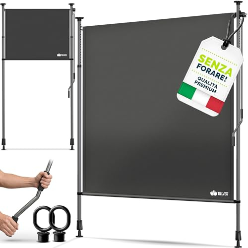 tillvex Store vertical 200 x 310 cm anthracite avec manivelle sans perçage | Brise-vue extensible et opaque | Store vertical pour balcon, terrasse, jardin | Store brise-vue résistant aux intempéries