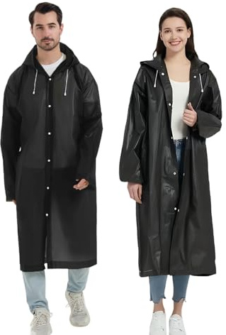 Arimsoa Regnrockar för Vuxna Regnponcho, 2 Stycken Vattentäta Regnponcho Långa Regnrockar med Huva, Återanvändbara Rain Poncho för Camping Vandring Resa