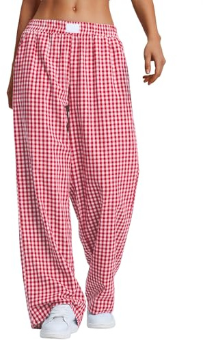 Rapbin Pantalon de pyjama pour femme - Long été 2025 - Coton - À carreaux - Doux - Avec poches, XL