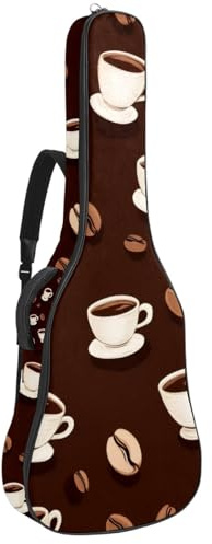 KengjuTesu 43 Zoll Akustikgitarre Softcase mit Rucksackgurt und 2 Taschen Kaffee und Bohnen, keine Polsterung Rucksack Wasserdicht Oxford Tuch Bassgitarre Gigbag für Konzertgitarre, Mehrfarbig 1