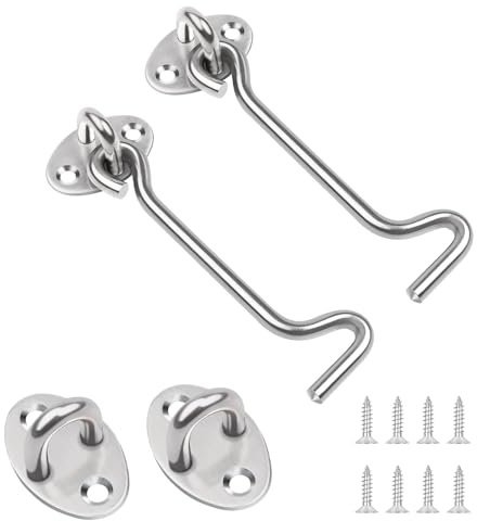 MejaRizon 6 Inch (155 mm) Storm Hooks, Pack of 2 Stainless Steel Storm Hooks with Eyelet, Garden Gate Latch with Screws, Door Lock for Garage Door, Window, Barn Door, Door Locks (Silver)
