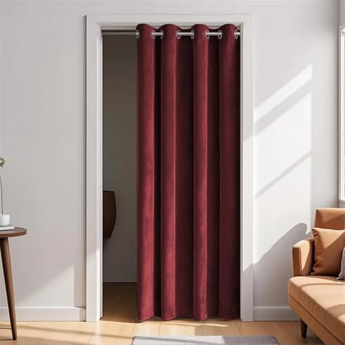 Wokuaile Türvorhang Blickdichte Kälteschutz Lärmschutz Thermovorhang Verdunklungsvorhänge Gardinen mit Ösen für Schlafzimmer Wohnzimmer, Wein Rot, H274 x B132 cm