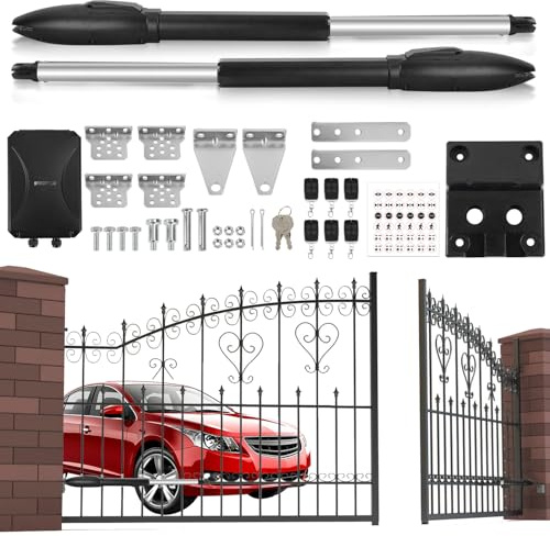 Hebitod Opérateur automatique de portail battant 50 W 300 kg - Kit d'ouverture de portail à double battant - Maximum 6,5 m ou 300 kg par vantail - Avec 6 télécommandes et 2 clés