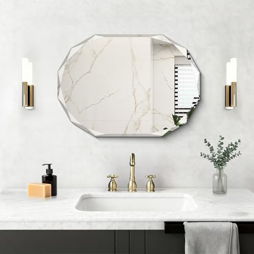 NIMURY Ovaler Wandspiegel, 70x50 cm rahmenloser Badezimmerspiegel mit Design und geschnittenem Rand, ovaler Spiegel für Badezimmer, Schlafzimmer und Wohnzimmer, horizontal und vertikal montierbar