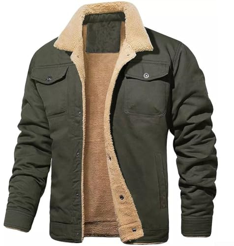 Fleecefodrad cargojacka för män med krage, perfekt för vinterkläder (2XL armégrön)