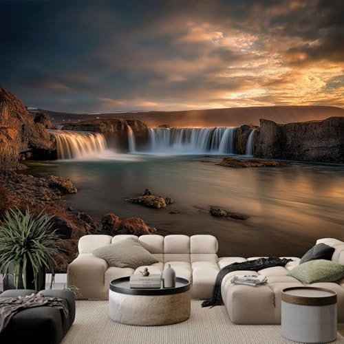 Murales Papel Pintado 3D Cielo cascada paisaje 250x175 cm Fotomurales Póster No Tejido, Decoración Pared Papel Pintado Mural para Salon, Dormitorio, Oficina