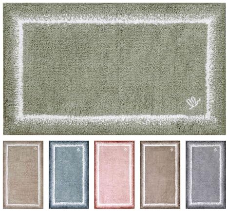 OLIVO.shop Tappeto Bagno 100% Cotone, Tappeti Bagno Antiscivolo con Fondo in Lattice, Assorbente, Morbido, Lavabile in Lavatrice, Tappetino per Doccia e Vasca SUNSET (VERDE SALVIA, 40x70 cm)