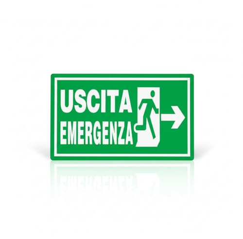 Cartello Uscita di Emergenza in PVC, Verde, 30 x 19,5 cm, Montaggio a Parete