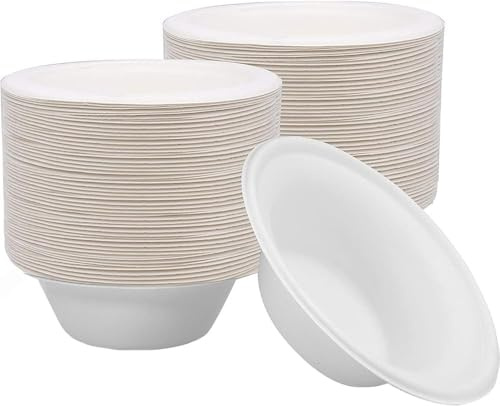Tezraftaar® 100 x Disposable Bowls 6oz (180ml) Biodegradable Sugarcane Bagasse Paper Bowl for Picnic Catering BBQ Catering Weddings Parties