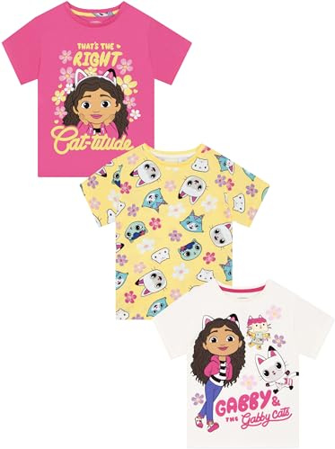 Pack De 3 Camisetas Niña De La Casa De Muñecas De Gabby, Top Niña Manga Corta Pack De 3, Ropa Niña De Gabby Y Gatos