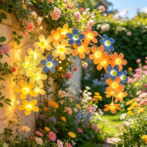 ZingBox Lichterkette Blumen Gänseblümchen, 3M 30LED Bunte Blumenlichterkette Batteriebetrieben, für Mädchenzimmer Kinderzimmer Innen Außen Deko Balkon Garten Party Hochzeit Sommer Frühling Weihnachten