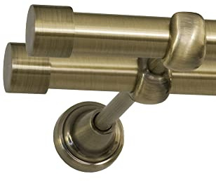 ROLLMAXXX Gardinenstange 160 cm 2-läufig Ø19 mm – Messing – Rullo | Vorhangstange aus Metall Messing Design, Set inkl. Wandhalterungen & Endstücke, Alternative zur Gardinenschiene