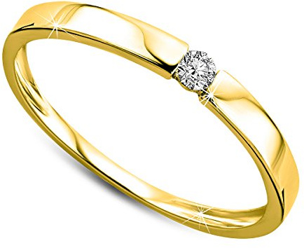 OROVI Verlobungsring Damen – 9K Gelbgold (375)– Ring Gold mit natürlichem Diamant in Spannfassung, Diamant Ring, Hypoallergener Goldring, Schmuck Damen, Goldschmuck, inkl. edler Schmuckbox (Größe 48)
