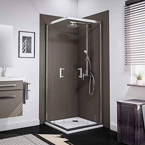 Schulte douche accès d’angle coulissant 90 x 90 x 190 cm chromé verre 5 mm | verre trempé partiellement encadré largeur d'accès 55cm réglage 88.5-90.0