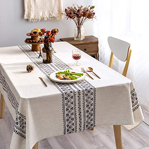 GLORY SEASON Nappe Rustique en Tissu de Lin décoratif 130x180cm Rectangle imprimé Motif géométrie Conception Non-décoloration Lavable Couverture de Table pour Cuisine Salle à Manger Table