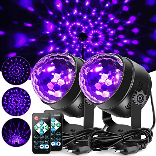 Litake Luces Discoteca, 2PCS Últimas UV Púrpura Luz de Fiesta 6 LED Bola Discoteca Sonido Activado DJ Luces con Control Remoto y EU Plug para coches Fiesta de Navidad Pub Boda
