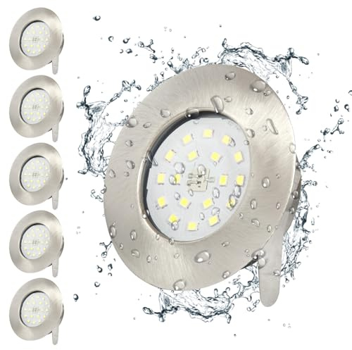 Wondlumi 6er LED Einbaustrahler Set 30mm Flach IP44 Badezimmer LED Spots 230V 5W 500lm Kaltweiss Rund Nickel Deckenspots, Nicht Dimmbar