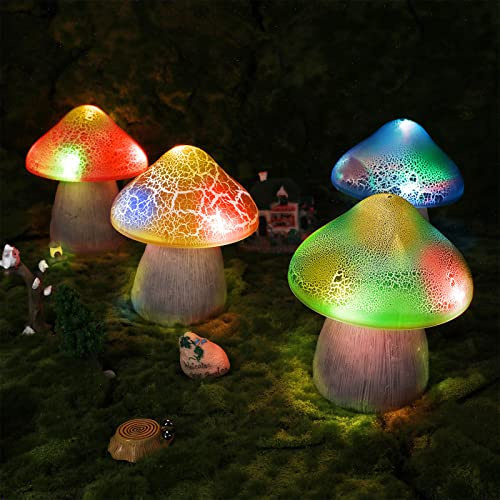 Macarrie 2 Pcs Mushroom Solar Lights Outdoor Garden Pathway, Red, Yellow | 4.7x5.7'' Waterproof Crackle Glass, Solar Powered LED for Yard Lawn Patio Pathway, Summer Landscape Lighting Gift Decoration
