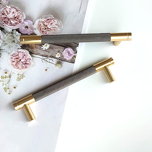 Pexintek 10 Stück Schrankgriffe Goldgrau Moderne Möbelgriffe 128mm | Möbel-Türgriffe Vintage für Küche Kommode und Schränke, Anti-Fingerprint Schubladengriffe, Mit Schrauben für Einfache Montage