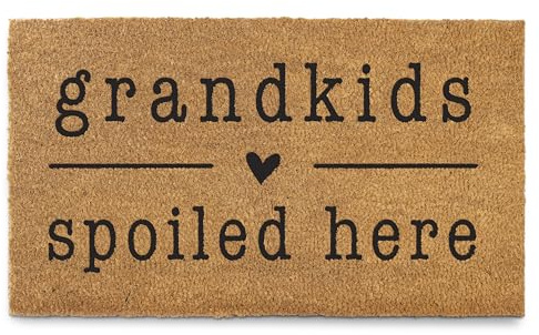Grandkids Spoiled Here Door Mat 30x17 Inch, Coir Welcome Mat Front Doormat | Natural Coco Fibers, Dirt Scraper, Pvc Backing, Covered Porch Farmhouse Decor, Warm Welcome Everyday Use, Grandparents Gift
