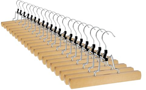 VonBueren 20x Hosenbügel Klemmbügel aus Holz Kleiderbügel Hosen rutschfest | Hosenspanner und Hosen Kleiderbügel mit drehbarem Haken, Hosenkleiderbügel, Hosenbügel Holz für Röcke und Hosen