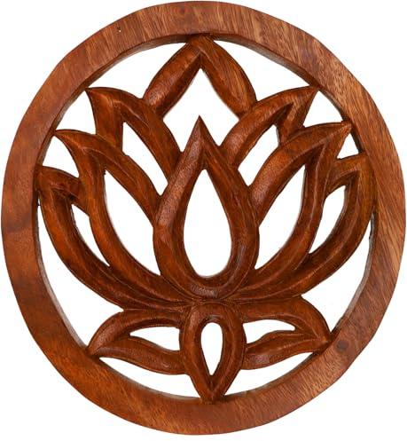 Geschnitztes Wandbild Deko Wandrelief aus Holz, Untersetzer, Lotus 20cm