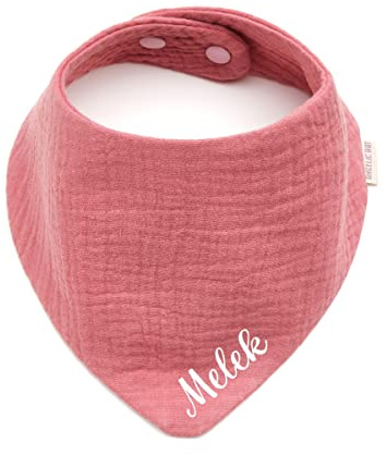 AngelicArt Personalisiertes Dreieckshalstuch aus Baumwolle, Halstuch für Jungen, Mädchen, Unisex, mit Druckknopfverschluss, in verschiedenen Farben mit Wunschnamen-Musselin