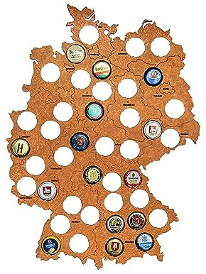 WEPSI Bierkarte Deutschland aus Holz für 41 Kronkorken | 42x30cm | Biergeschenk