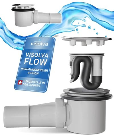 Visolva Flow Siphon Reinigungsfreie Ablaufgarnitur für Duschwanne - 90mm - Duschablauf verhindert Verstopfungen & Gerüche - Nur für Neubau & Renovierung - TOP Qualität aus der Schweiz