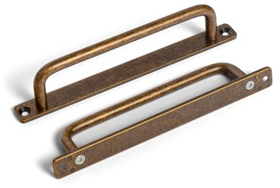 Yanxia Set of 12, 5 Ceter to Center Sleek Antique Brass Cabinet Pulls - Vintage Minimalist Handles - Kitchen Pulls for Drawers - 5/16 Inches Diameter with Back Plate