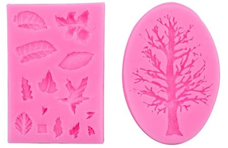 Silikonbackform 2 Sets Mit 4 Stück Diy Waldbäume, Kleine Baumblätter, Silikon Fondant Tortenformen, Ton Tropfen, Formen Dekorieren