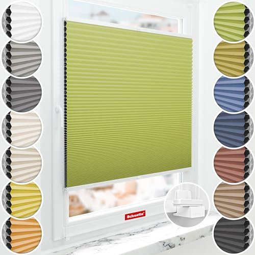 Schuette® Wabenplissee ohne Bohren ● Blackout x Honey ● Green Tea (Grün) ● 80x130cm (Breite x Höhe) ● Suprafix Klemmhalter X ● 60 Sekunden Montage