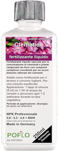 POFLO Clematis fertilizzante piante rampicanti fertilizzante liquido HIGHTECH NPK fertilizzante completo - fertilizza le piante (250ml)