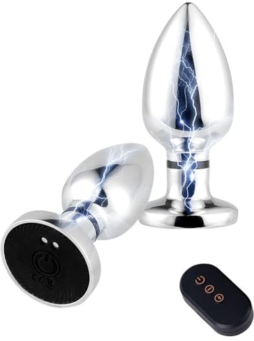 Jpscor Elektro Shock Analvibratoren Metall Elektrostimulation Analplug mit 10 Vibration + 6 Elektroschock Modi Buttplug SM Extrem Fetisch Prostata Stimulation Sexspielzeug für Männer Frauen Paar (M)