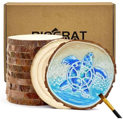 BIOGRAT Holzscheiben 10cm, 12 Stücke (10-11 cm Durchmesser,1 cm Dicke) Baumscheiben zum Basteln für Weihnachtsdeko, Kunst, Handwerk, DIY