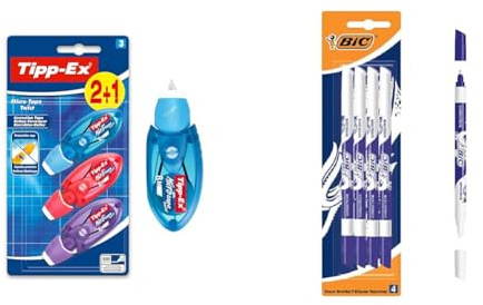 Tipp-Ex Korrekturroller Micro Tape Twist mit Schutzkappe, in 3 Farben & Tintenkiller, 4 Stück, Tintenlöscher schmierfest, Ideal für das Büro, das Home Office oder die Schule