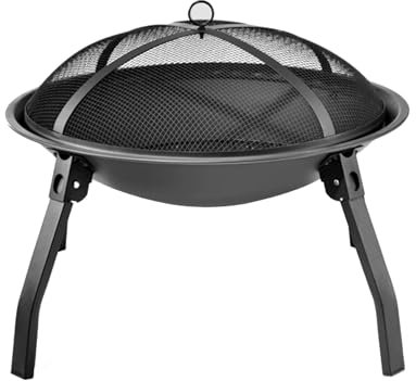 Multifunktional Holzkohle Barbeque-Grill, Zusammenklappbar BBQ Grill Feuerstelle Schale mit Funkenschutzdeckel und Schürhaken, Tragbar Camping-Grill für Lagerfeuer und Picknick
