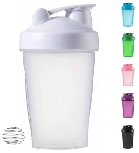 Senshuomy Protein Shaker Bottle,Sports Supplements Shakers Includes Wire Mix ball Blender Bpa Free Secure Drink Flip Cap 400ml，Dishwasher Safe (White)