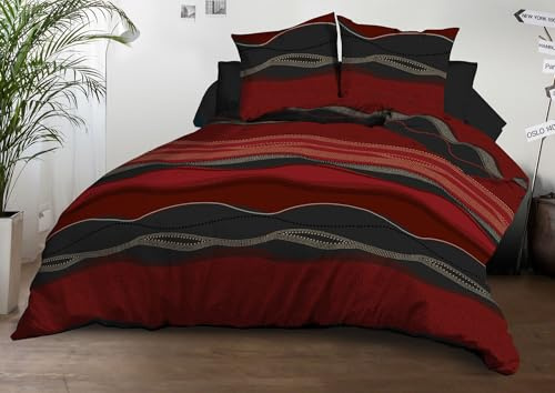 Parure Drap Plat + Drap-Housse 140x190 + 2 Taies - Microfibre Douce et résistante - Entretien Facile - Baltic Rouge