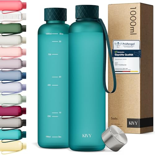 KIVY Trinkflasche 1l aus Tritan - Kohlensäure geeignet & Auslaufsicher | Für Sport, Schule & Büro - Sport Trinkflasche Gym - Wasserflasche für Sprudel - Sportflasche 1 Liter - Spülmaschinenfest
