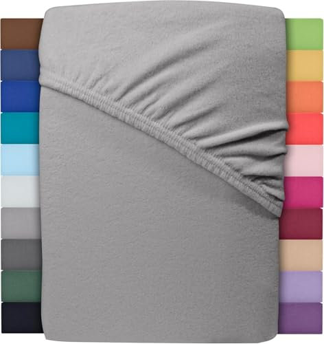 Winter Spannbettlaken | Farbenfrohes Thermo Fleece | Spannbetttuch, Bettlaken in vielen Größen und Farben (200x220 cm +40cm Steg, Grau/Mittelgrau)