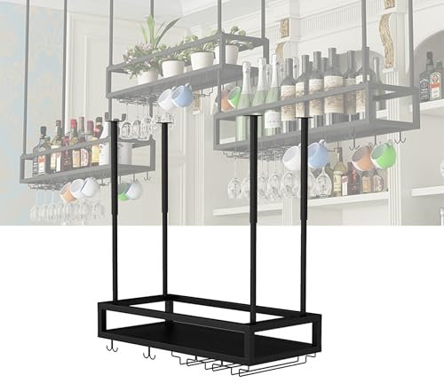 WXZXWXZX Botellero Vino Colgante Vinoteca Mueble Barra para Bar Garrafeira Mini Bar Wine Rack Mueble Comedor Cocina con Soporte Copas Colgante para Salon Bar Sala de Estar y Cocina(Nero,60cm/23.62in)