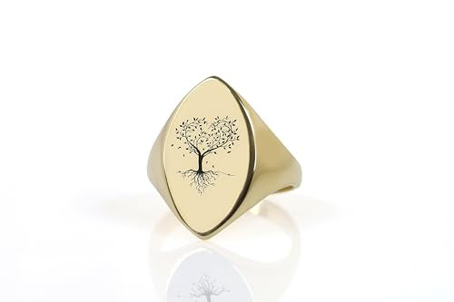 Baum des Lebens Gold Siegelring - Benutzerdefinierte Baum Ring - Natur Ring - Spirituelle Ring - Marquise Förmigen Ring