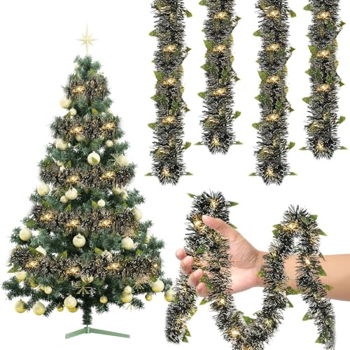 Weihnachtsgirlande mit Beleuchtung, 5M Weihnachtsdeko Girlande Weihnachten Outdoor, LED Weihnachtsdeko Innen Aussen Weihnachtsgirlande, Türgirlande Weihnachten für Treppen Tür (Weihnachtsbaum)