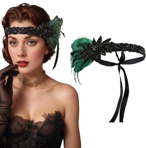 Lufdegim 1920-tals pannband fjäder damer, 20-tals flapper fjäder hårband, Gatsby kostym tillbehör Charleston hårband huvudbonad för karneval kostym temafest