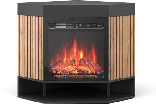 Vicco Caminetto elettrico Lynea, Nero, 100 cm con effetto fiamma realistico e riscaldatore da 1800W