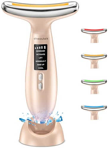 Masajeador Facial Eléctrico Cara Antiarrugas: Masaje Facial Lifting Reafirmante 5℃ Frio y 45℃ Calor - Aparatos Facials Mujer 6 Modos LED 4 Colores - Máquina EMS Belleza para Reafirmar Cuello Papada